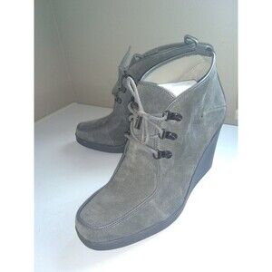 Calvin Klein Penelope Gray Suede Casual Wedge Heel Ankle Booties Size 9.5 M